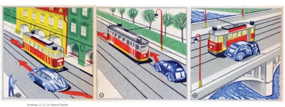 THE HISTORY OF DRIVING SCHOOL ADVERTISING AND ILLUSTRATIONS OF ROAD SITUATIONS IN TESTS